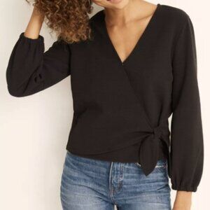 Madewell Texture & Thread Crepe Faux Wrap Top w/ Bubble Sleeves - Woman Large